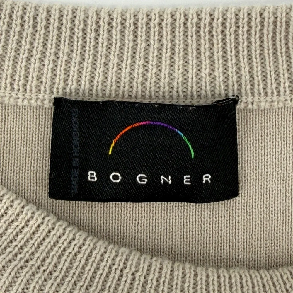 Bogner Men's L Crewneck Wool Blend Sweater Beige Knit Long Sleeve Italian‎ Yarn